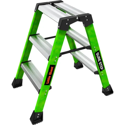 Little Giant® Sure Step™ Double Sided 3 Step Stool, 5"L x 21"W x 18"H, Green