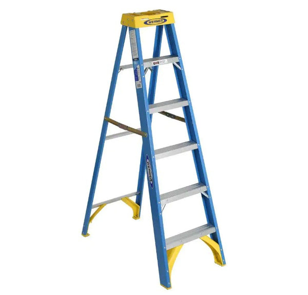 Werner 6006 | 6 ft. Fiberglass Step Ladder (10 ft. Reach Height), 250 lbs. Load Capacity Type I Duty Rating