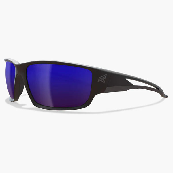 Edge Kazbek Z87+ Rated Safety Glasses- Black Frame/ Polarized Aqua Precision Blue Mirror Lens