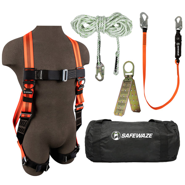 Safewaze V-Line Bag Roof Kit: FS99280-E Harness, FS700-50GA VLL, FS88560-E Lanyard, FS870 Anchor, FS8150 Bag