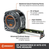 1 - 3/16" x 25' Shockforce Nite Eye™ G1 Dual Sided Tape Measure - American Ladders & Scaffolds