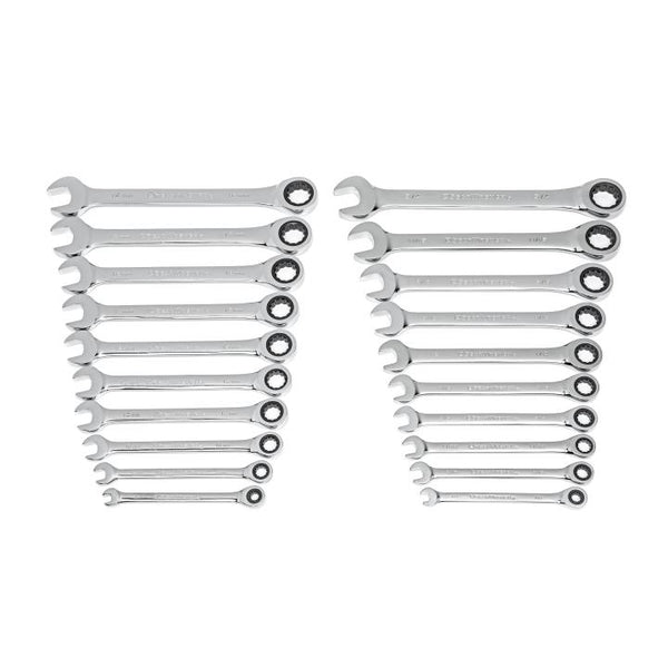 Ladder Rack Wrench 20 Piece 72-Tooth SAE/Metric Ratcheting Combination Wrench Set ...