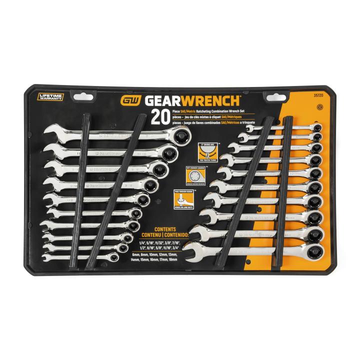 Ladder Rack Wrench 20 Piece 72-Tooth SAE/Metric Ratcheting Combination Wrench Set ...