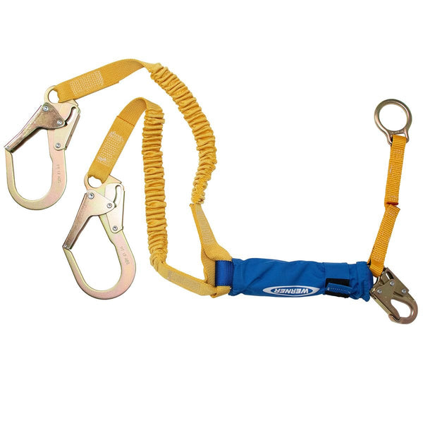 DeCoil Stretch Twinleg Lanyard w/D - Ring Extender (Snaphook/Rebar Hooks) - 6' - American Ladders & Scaffolds