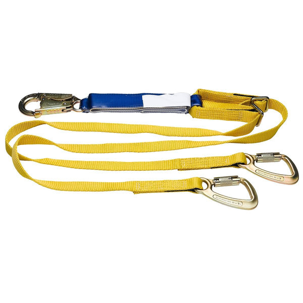 DeCoil TwinLeg Lanyard (1" web, Snaphook and 3/4" Carabiners) - 6' Adj - American Ladders & Scaffolds