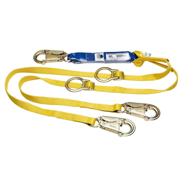 DeCoil Twinleg Lanyard (1" web, Snaphooks) - 6' with Tieback - American Ladders & Scaffolds