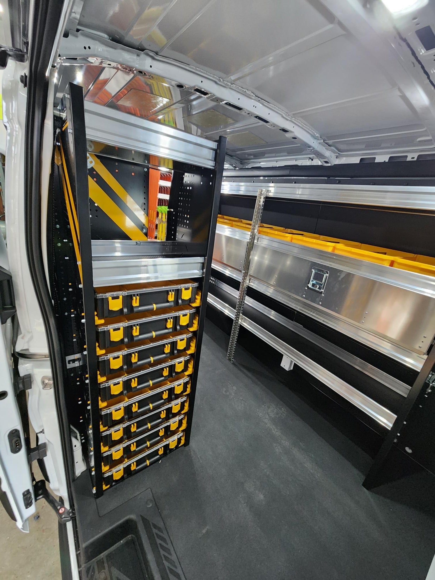 be x tarp ranger ii Ranger Design Package for Mid/High Roof Van with Parts Organizer/Shelving Doors/Yellow Bins/Steel Drawer Cabinets