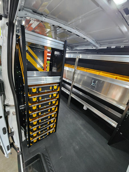 Ranger Design Package for Mid/High Roof Van with Parts Organizer/Shelving Doors/Yellow Bins - American Ladders & Scaffolds