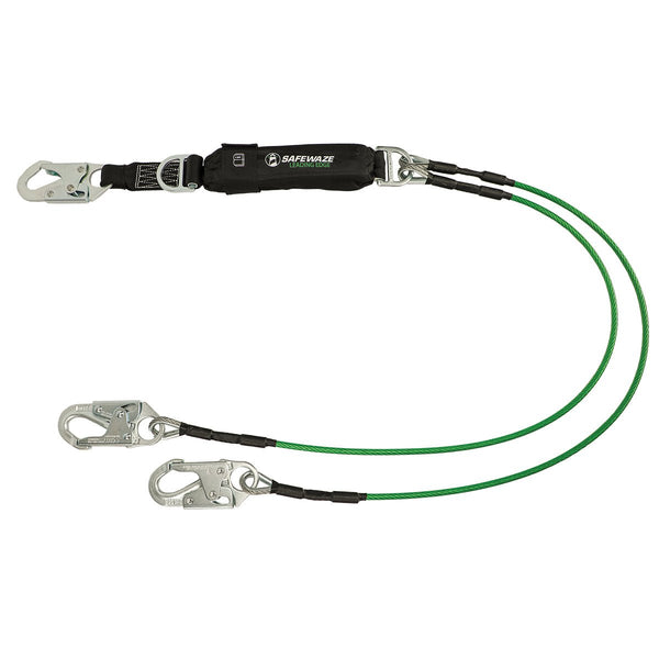 Safewaze Leading Edge 6' Energy Absorbing Lanyard: D - Ring, Dual Leg, Snap Hooks - American Ladders & Scaffolds