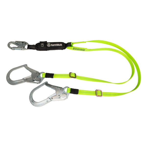 Safewaze PRO 4' - 6' Adjustable Energy Absorbing Lanyard: Dual Leg, Rebar Hooks - American Ladders & Scaffolds