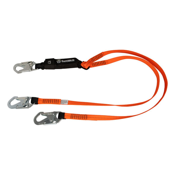 Safewaze V - Line 6' Energy Absorbing Lanyard: Dual Leg, Snap Hooks - American Ladders & Scaffolds