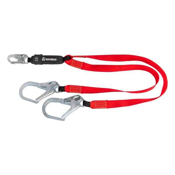 Safewaze Welding 6' Energy Absorbing Lanyard: Dual Leg, Rebar Hooks - American Ladders & Scaffolds