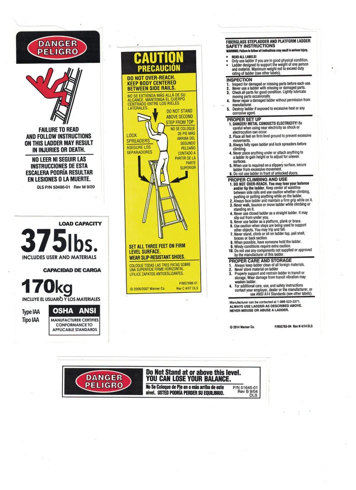 Step Stool Labels Step Ladder Replacement Labels Kit LFS100 - American Ladders & Scaffolds