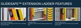 T6200 - 2GS Series Type IA Fiberglass GLIDESAFE™ Tri - Rung Extension Ladders - American Ladders & Scaffolds