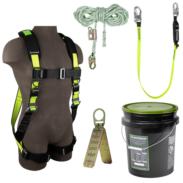 Safewaze PRO Bucket Roof Kit: FS280 Harness, FS700-50GA VLL, FS560 Lanyard, FS870 Anchor